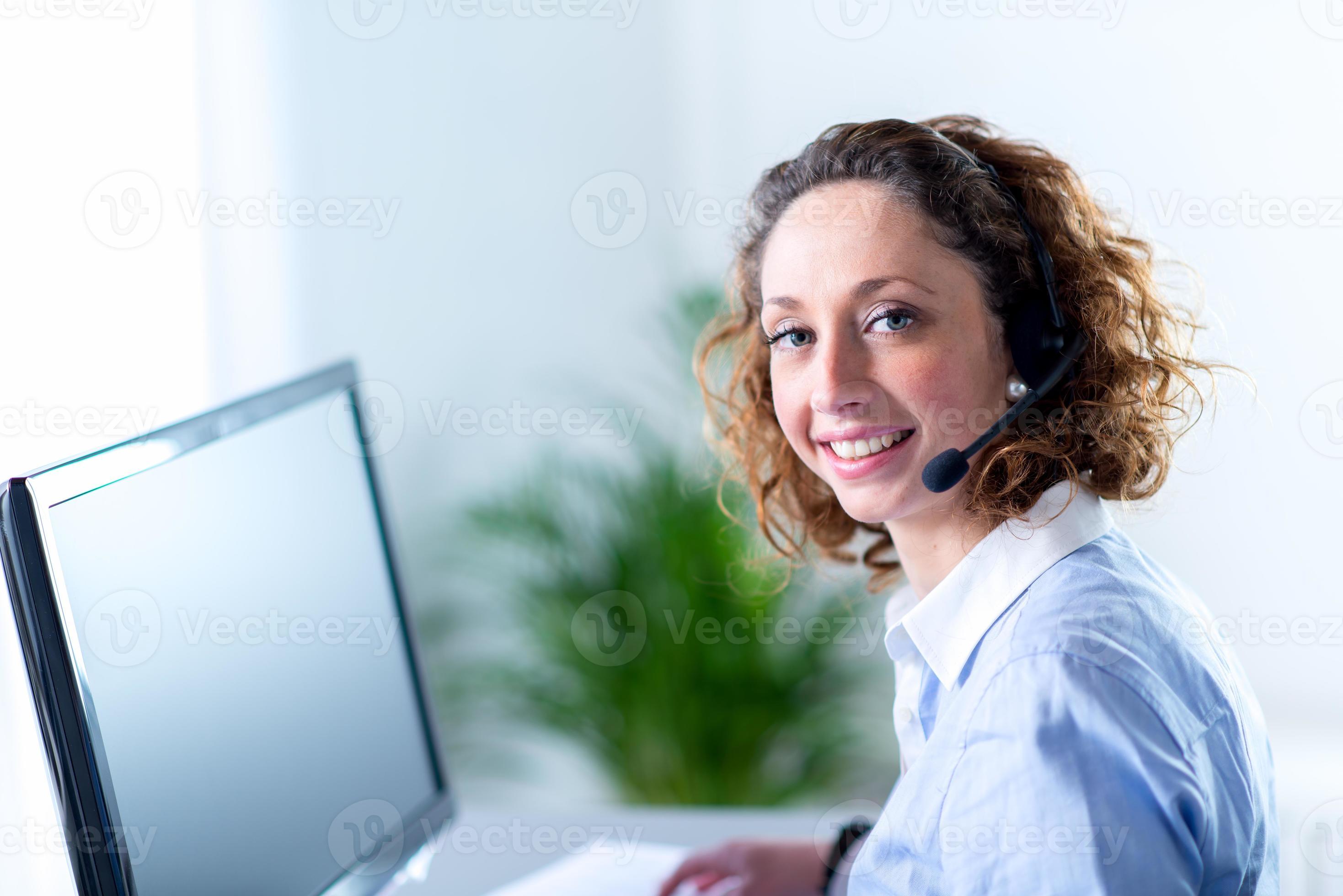portrait of a beautiful young woman telephone operator 993048 Stock Photo